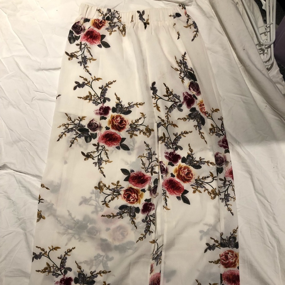 white floral maxi skirt with leg slit